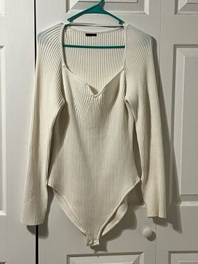 Cream Ribbed Long Sleeve Bodysuit